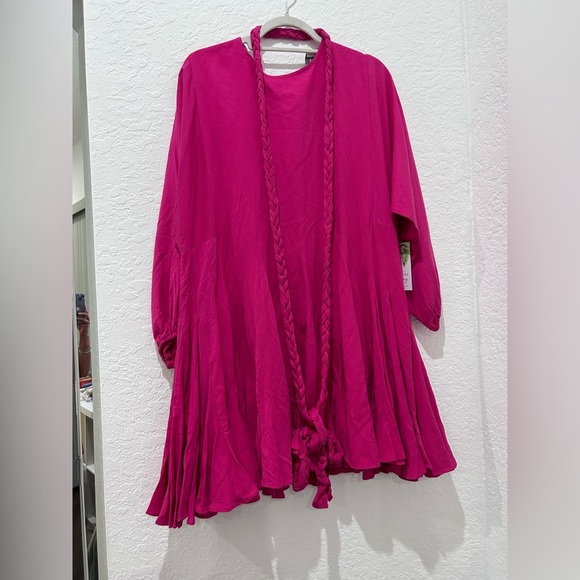 PALMS AWAY by RED DRESS • Bright Pink Long Sleeve Dress • sz Small - Picture 2 of 9